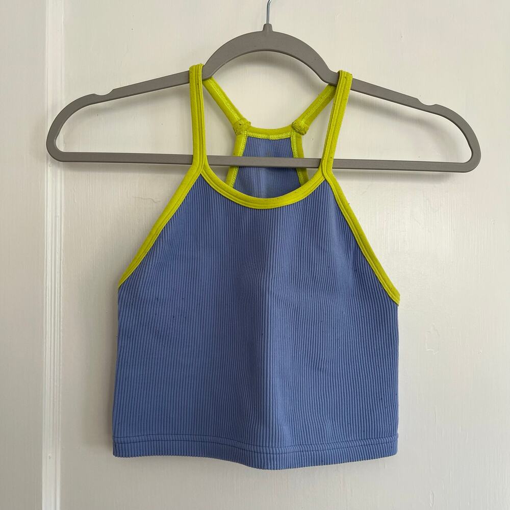 Happiness Runs Colorblock Crop in Blue & Yellow